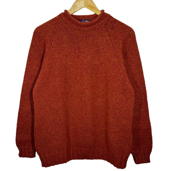 J Ashford Sweaters - J Ashford Fisherman's Raglan Sweater, Wool Blend Maroon Knit, Large